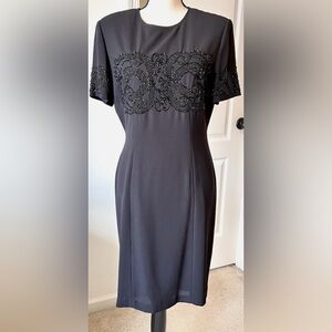 Vintage MARIANNA Embellished Beaded Black Formal Sheath Dress